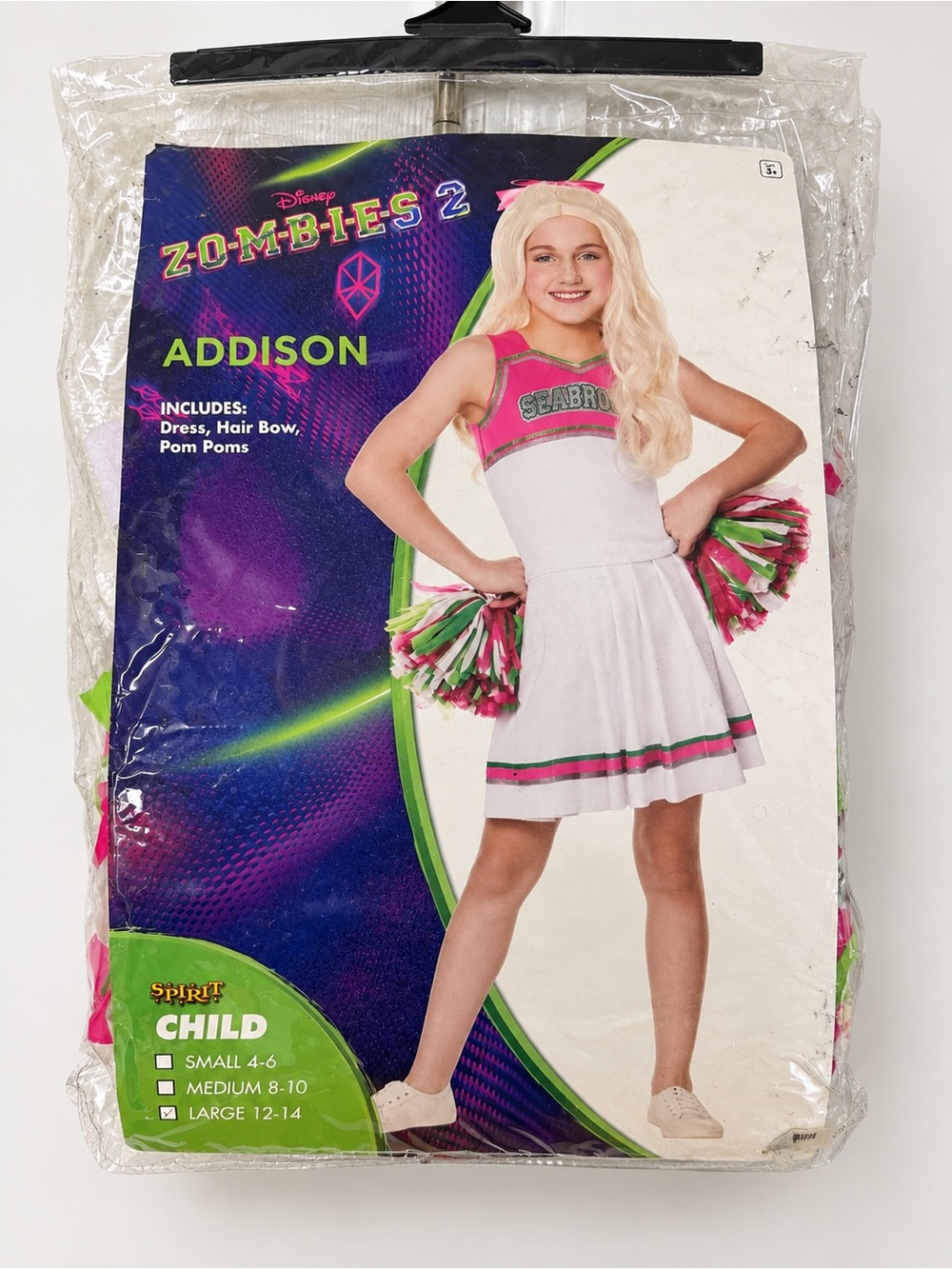 Disney Addison Cheerleader Costume in White, Pink & Green Large
